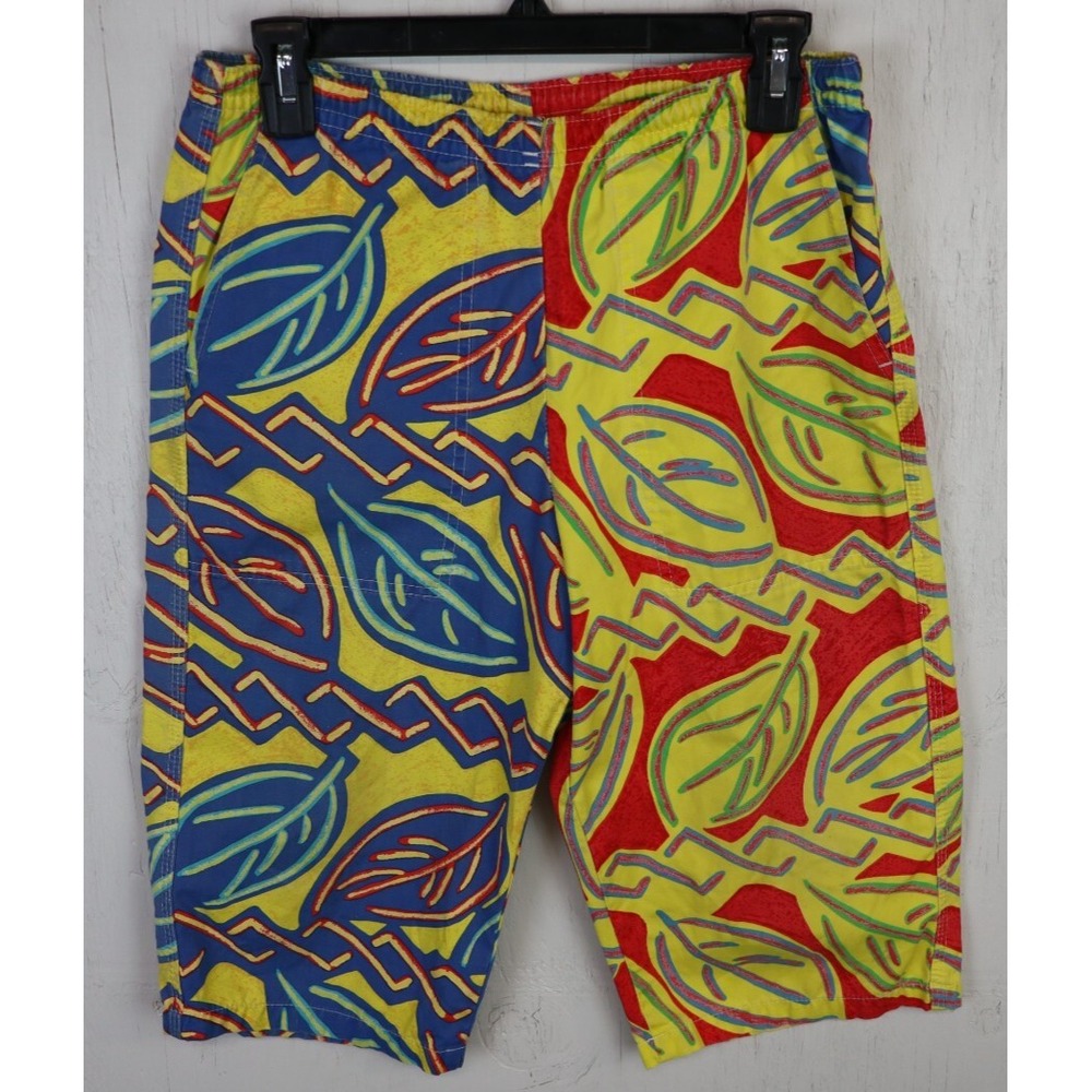 Vintage 80s Billabong Australia Multicolor Board Shorts Size 30 Floral Geometric